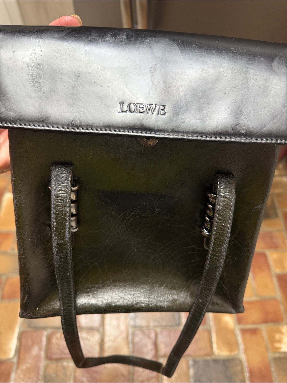 Loewe Black/Olive Leather Vertical Shoulder Bag SO ROOMY! - Picture 7 of 7
